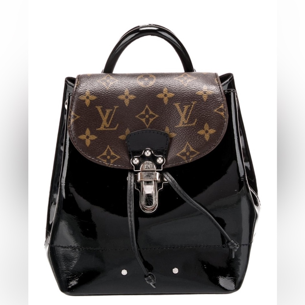 Louis Vuitton Black Patent and Brown Monogram Backpack Hot Springs